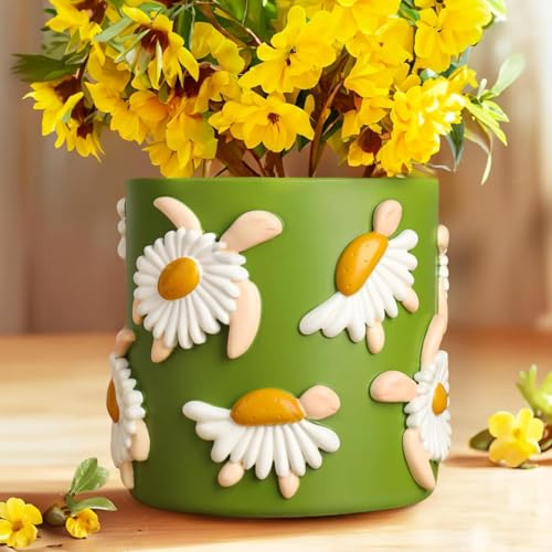 AmiCera Bunte Blumentopf Gänseblümchen Schildkrötenform, Einzigartige Sukkulenten Töpfe mit Drainage, Kleine Blumentöpfe für Zimmerpflanzen, Vielseitige Heimdekoration für Pflanzenliebhaber, Grün