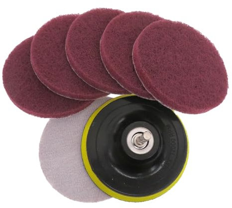 Scouring Pads Cleaning Brush Kit Drill Brush Atta 7 Pcs 4 Inch Cleaning Kit Scouring Pads with Shaft Power Scrub Pads Drill Attachment for Showers Tubs Tile Grout,Orange 7 Pcs Set(Red)