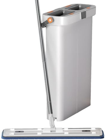 Trapeador y cubo para pisos planos,Trapeador y cubo para limpieza de pisos | Juego de limpieza de pisos con cubo para trapeador exprimible - de cubeta y trapeador húmedo y seco con 2 paños de microfib