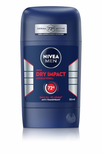 NIVEA MEN Dry Impact Deo Stick, deodorante stick con protezione antitraspirante 72h e 2 agenti antibatterici, deodorante nutriente senza alcool etilico (50 ml)
