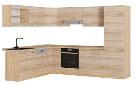 Vicco Eckküche R-Line, Küchenzeile in L-Form, Sonoma/Goldkraft Eiche, 227 x 287 cm, AP Eiche