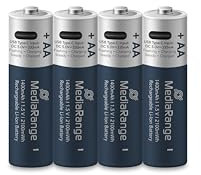 MediaRange Batterie ricaricabili USB-C agli ioni di litio, Mignon AA, 1,5 V, 1,400 mAh, confezione da 4