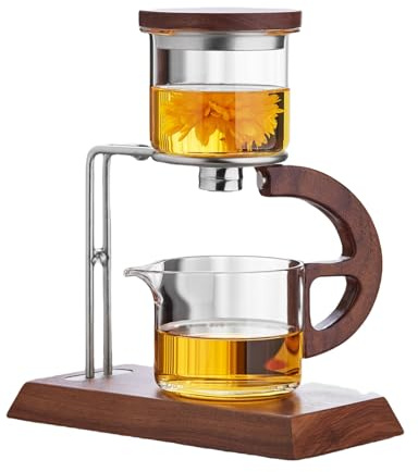 Fire Kirin Service à thé Kungfu en verre avec support en bois, théière semi-automatique, théière magique résistante à la chaleur (transparent)