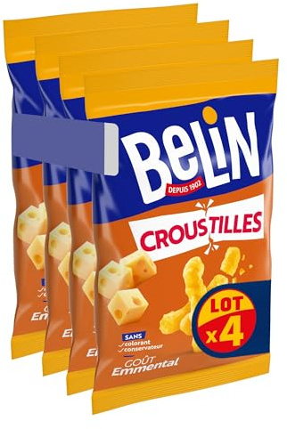 Belin Croustilles - Biscuits Soufflés Goût Emmental - 4x138g | 4 Sachets de 138g | Biscuits légers et ultra-croustillants au goût emmental | Fabriqué en France | Idéal apéritif