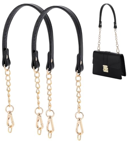 PH PandaHall 2 Stück Taschenkette Schwarz Goldene Leder Geldbörsenkettengriffe Metall Taschengriffe als Ersatz Mit D Ring Für Schultertaschen Handtaschen Geldbörsen DIY Clutch 58.5cm Lang