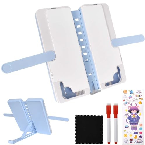 Supporto per Libri, Astuccio Multifunzione 2-in-1, Supporto per Libri con 7 Posizioni Regolabili e Organizzatore di Articoli Scolastici per Studenti, Bambini