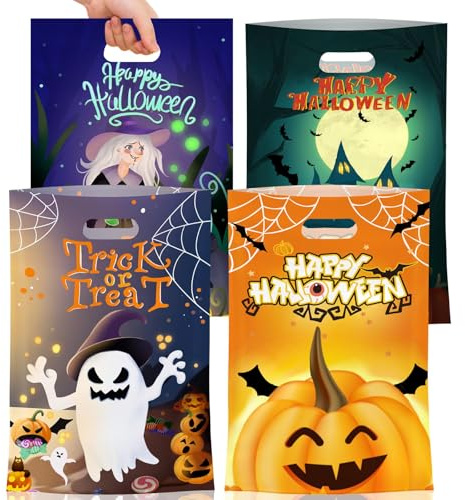 Sacchetti Halloween Caramelle Bustine per Dolcetti Scheletro Fantasma Zucca Sacchetti per Adulti e Bambini Sacchettis per Snack Regali Decorazioni per Feste di Halloween (SetC-50 Pezzi)