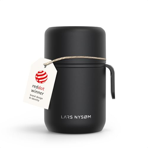 LARS NYSØM Isolerad Matbehållare i Rostfritt Stål - Läckagesäker Lunchburk för Varm och Kall Mat, Bredöppnad Termos för Soppa, Arbete och Resor (Carbon Black, 500ml)