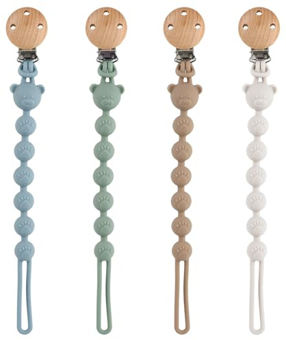 MumdoYAL 4 Pièces Attache Tétine Personnalisé, Accroche Sucette Bébé, Tétine 0-6 Mois, Clip Silicone, Attache-Sucette Sécurisée