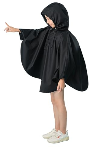 Generisch Poncho de pluie uni pour enfant - Convient pour les écoliers au quotidien à l'école - Pour les loisirs - Jeté imperméable pour filles et garçons - Avec sac d'école pratique, Noir , 8-9 ans