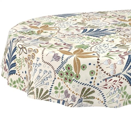 Wachstuchtischdecke Tischdecke abwaschbar Wachstischdecke pflegeleicht wasserabweisend Lotuseffekt Gartentischdecke Ethno Oval 180 x 140 cm Schnittkante