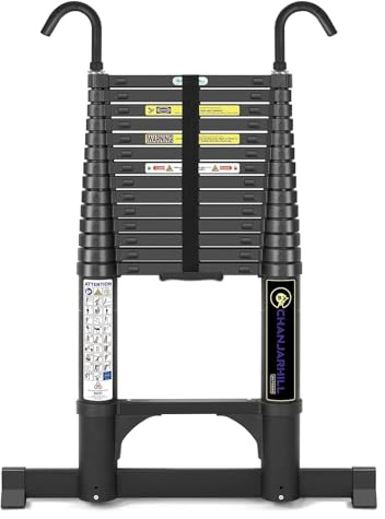 Chanjarhill Alu Teleskopleiter Ausziehbare Leiter 5,1 Meter Schwarz