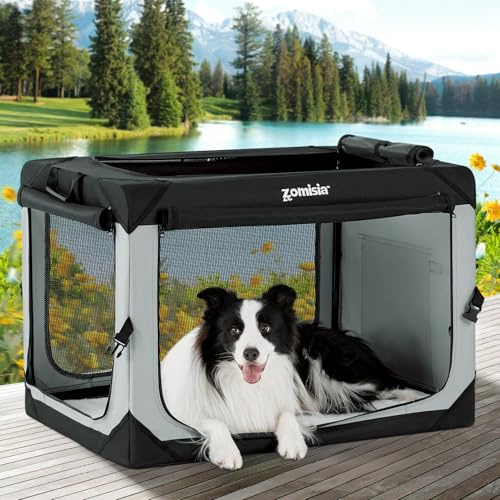 ZOMISIA Hundebox Faltbar Auto für große Hunde, 91 x 63 x 63 cm | Transportbox Hund für Zuhause, Weiche Tragebox mit Netzfenstern, Aufbewahrungstasche Aluminium Rahmen, Innen und Außenbereich