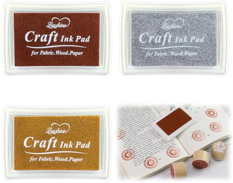 ZENQARI 3er Set Stempelkissen Schwarz, Hochwertiges Pigmentkissen mit umweltfreundlicher Tinte und langlebigem Schwamm, Ideal für DIY Projekte und kreative Familienzeit, Gold Braun Silber, 7.2x5.2cm