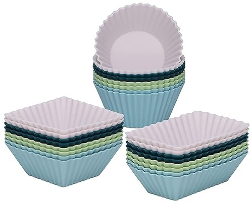 24 pirottini in silicone per cupcake, pirottini riutilizzabili per muffin, per dolcetti fatti in casa, supporto resistente calore, lavabile in lavastoviglie, pirottini da forno, utensili da cucina