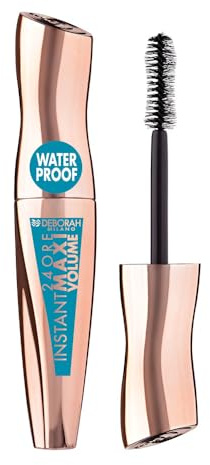 Deborah Milano - Mascara 24 Ore Instant Maxi Volume Waterproof, Effetto Volumizzante e Allungante per le Ciglia, Dona una Tenuta Estrema a Lunga Durata, Nero, 12 ml