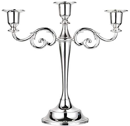 SUMNACON Kerzenständer aus Metall, 3-armig, für Hochzeit, Abendessen, Party, Silber, 25,4 cm