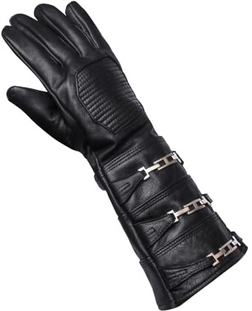 URBAN BUCK Herrenhandschuh, echtes Leder, lang, normale Passform, verschiedene Schnallen, Cosplay-Handschuh