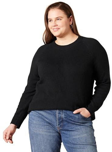 Amazon Essentials Women's Regular-Fit Soft Touch Long-Sleeve Crewneck Sweater, Black, Medium