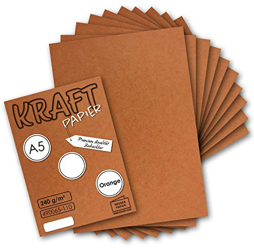 50x Vintage Kraftpapier in Orange/Rostrot - DIN A5-21 x 14,8 cm - nachhaltiges natürlich gefärbtes Orange Recycling-Papier, ökologisch Bastel-Karton Einzel-Karte - NEUSER PAPIER