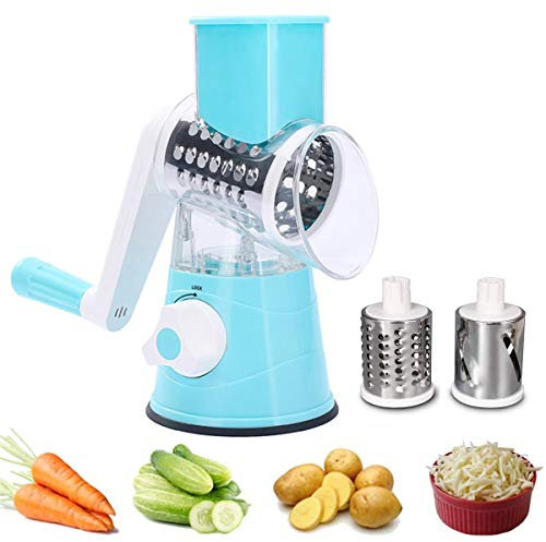 3 in 1 Affetta Verdure Manuale Multifunzione,Sumo Slicer Affettatrice Professionali,Grattugia Formaggio,Mandolina Tagliaverdure,Attrezzi Taglia Verdure Cucina con 3 Lame Acciaio Inox,Blu