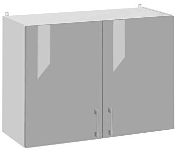 Cuisineandcie - Meuble Haut DE Cuisine ECO Gris Brillant 2 Portes L 80 cm + 1 étagère - Meuble Cuisine Rangement, Meuble Cuisine, Armoire Cuisine
