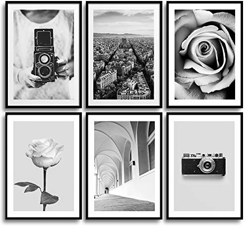 MONOKO® Wandbilder Wohnzimmer Modern | Schwarz Weiß Bilder Schlafzimmer | Poster Set 6x A3 ohne Rahmen