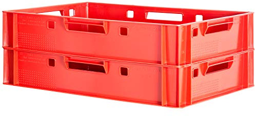 2 Stück E1 Fleischkisten Rot Kisten Eurobox Lebensmittelecht Metzgerkiste Box Aufbewahrungsbox Kunststoff Wanne Plastik Stapelbar Lagerkisten 60 x 40 Kingpower