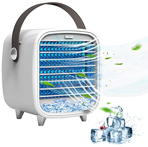 Air Conditioner Portable Cooling Fan Desk Fan, With Ice Tray Water Curtain LED Light Adjustable Speed Function,Cooling Fast Mobile Air Cooler for Home Office Bedroom Outdoor