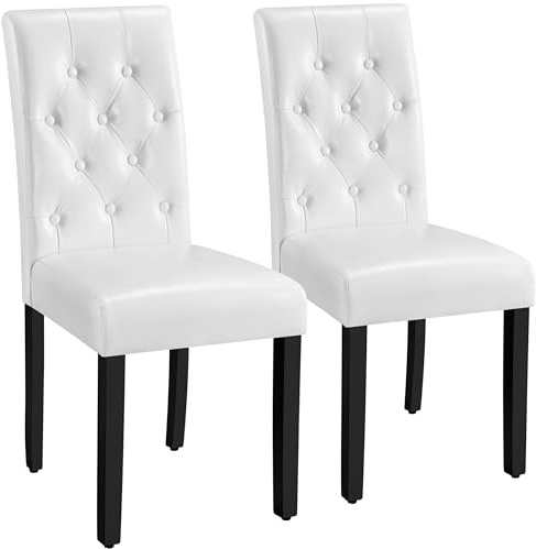 Yaheetech Set 2 Sedie Sala da Pranzo Bianche Moderne Imbottite in Ecopelle con Schienale Alto con Bottoni Imbottiti Gambe in Legno Massello Portata 135 kg