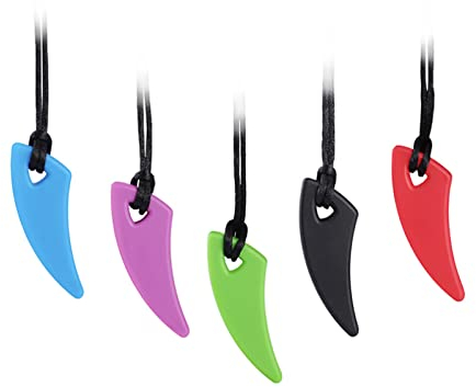 Silikon-Kaubeißring-Halskette, Chewelry-Anhänger für Erwachsene und Babys zum Tragen, weiche sensorische Pflegewerkzeuge für Autismus, ADHS und zahnende Kinder (5er-Pack, Spike-Form)