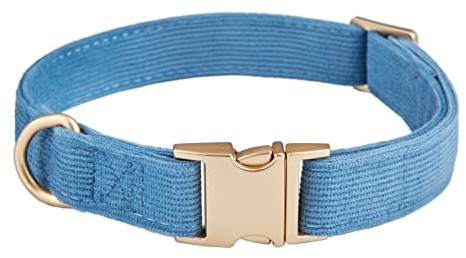 YUDOTE Collar de pana de algodón natural ultrasuave hecho para perros medianos con piel sensible, azul y gris