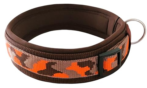 BUDDYPACK-Hundehalsband Extra-Breit & Weich mit Neopren-Polster für Kleine und Große Hunde (Orange-Braun, S)