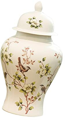 Qianly Vase en Pot de Gingembre en céramique avec Couvercle Ornements Hauts Pot en Porcelaine Chinoise Ancienne décorative pour Couloir étagère, s