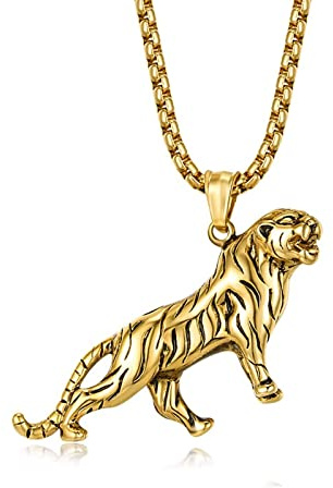 Stfery Ketten Edelstahl, Chain Herren Halskette Tiger Tier Anhänger Coole Vintage Schmuck Geschenk für Freund