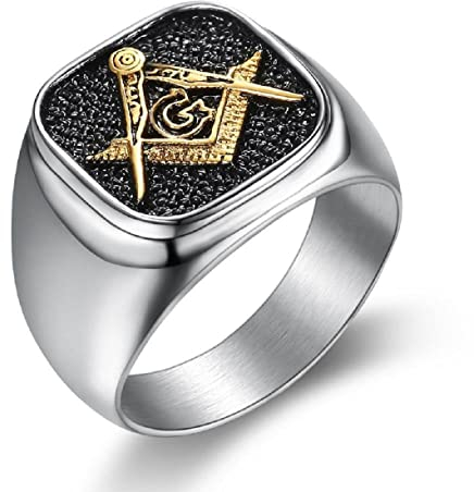Anello massonico, bussola e anello quadrato per uomini, anello massonico, gioielli massonici, anelli con sigillo hip-hop, simbolo massonico, anello quadrato, 19.8, Metallo non prezioso