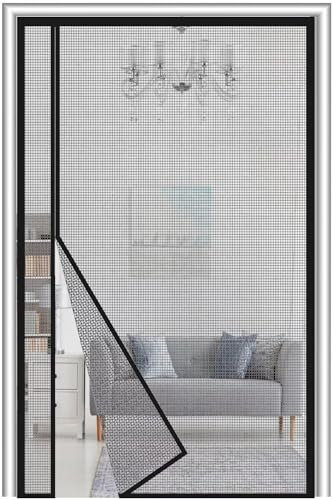 Fliegengitter Tür Magnet 110x210cm Seitenöffnung Fiberglas, Reversible Links Rechts Balkontür Fliegengitter Insektenschutz Fliegenvorhang ohne Bohren für die Balkontür Terrassentür，Schwarz