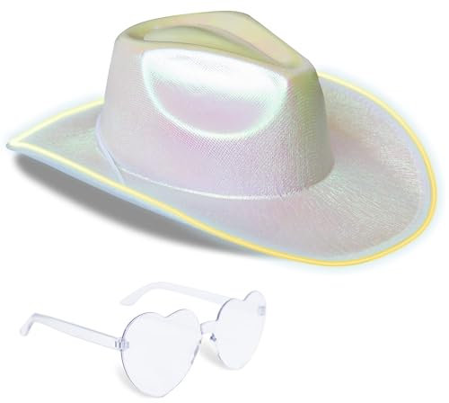 Goenb LED Cowboy Hut, Licht up Cowgirl Hut LED-Krempe Glitzernd Cowboyhut Damen Cowboy Hut Frau Cowboyhüte Für Damen Cow Girl Hut Cowgirl Kostüm Damen Für Halloween Party Karneval