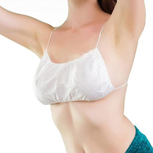Syfunlv Lot de 50 Soutiens-Gorges Jetables sans Bretelles, Tissu Non Tissé Ultra Doux, Soutien-Gorge Jetable Femme pour Spa Massage Maternité Hôpital Voyages Plage Urgence Blanc