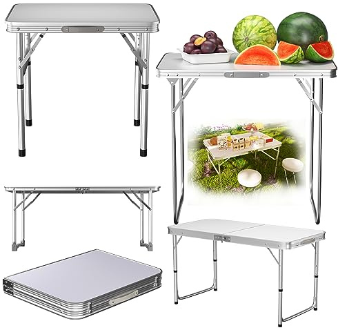 VickyHome 90 x 60 x 67 cm blanco plegable jardín camping picnic mesa mesa de alta potencia plegable mesa de comedor de plástico con 2 alturas ajustables para fiestas de barbacoa