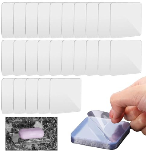 Devenirriche 25 adesivi su entrambi i lati, nastro biadesivo, lavabile, extra forte, trasparente, quadrato, rimovibile senza lasciare traccia, per tappeti, piastrelle, cucina