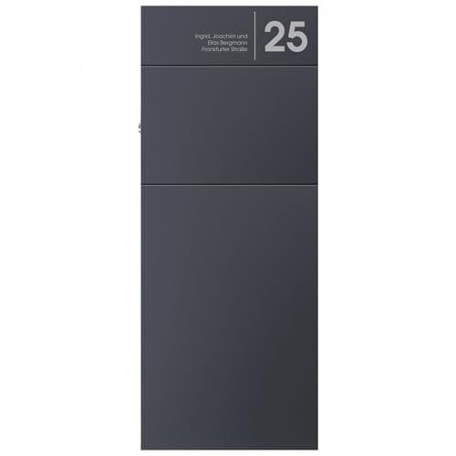 Stand-Briefkasten anthrazit inkl. Personalisierung MOCAVI SBox 315 Postkasten freistehend groß XXL rostfrei hochwertig (RAL 7016, Feinstruktur matt), Motiv NF72a