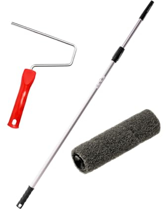 Set - Spezialwalze für Spachtelmasse - zum Auftragen von Spachtelmasse und Rollputz, Spritzputz, Rollspachtel und Trockenputzmischungen - mit Bügel und Teleskopstiel (25 cm)