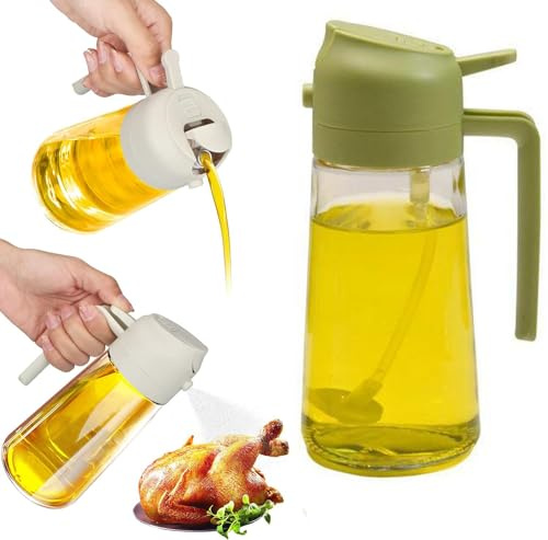 YXRRVING Spruzzatore e dispenser per olio in vetro 2 in 1, 470 ml, dispenser per olio e aceto, dispenser per olio d'oliva con ugello premium, bottiglia spray per cucina, friggitrice ad aria e barbecue