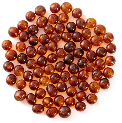 Cuenta suelta de ámbar báltico con orificio perforado - 10 Grams - 4-6 mm - Polished Cognac