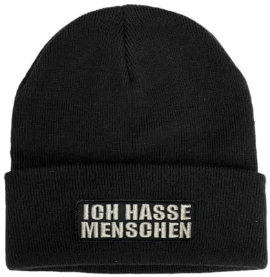 No Face No Name Mütze Ich Hasse Menschen in schwarz I Unisex I bestickter Aufnäher I Beanie Strickmütze Wintermütze