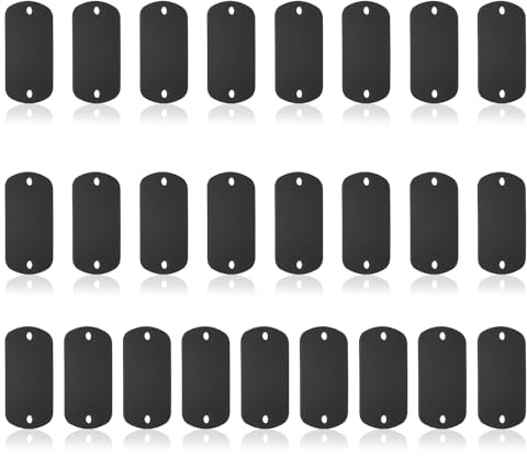 PATIKIL 25 Stück Metall Stanzrohlinge, Rechteckige Stanzplatten Rohlinge Aluminiumplatte DIY Namensschilder 5x3cm Metallgravur Rohlinge 2 Löcher für Lasergravur, Schwarz