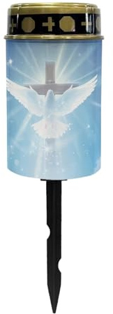 Psesaysky Lampes solaires multi-usages en forme de croix de colombe de paix sur piquet de jardin, décorations de cimetière pour tombe, bougie commémorative, décoration de tombe pour la perte d'un être