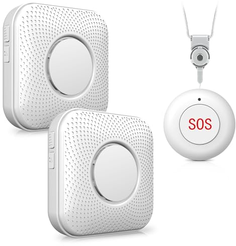 Sirena di allarme per casa, sistema di chiamata di emergenza con 1 pulsante SOS e 2 ricevitore, segnalino d'allarme per il personale di assistenza, pazienti anziani a casa, anziani disabilitati