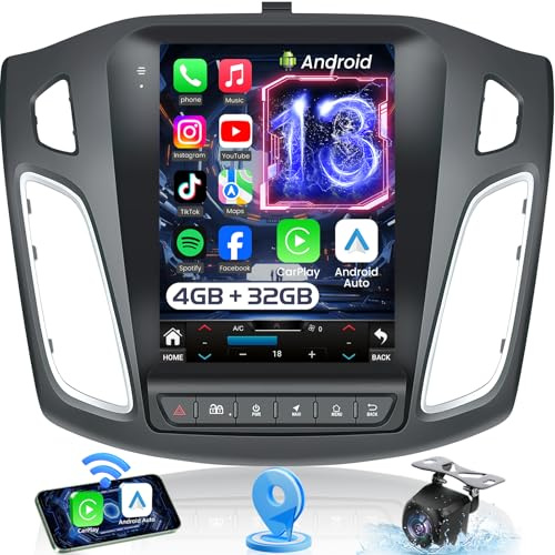 Car Radio for Ford Focus 2012-2018 : 8 Core 4G+32G Upgrade 9.7 1024x768 IPS Touchscreen, Android 13 Stereo Support Wireless Carplay & Android Auto, 5GWiFi GPS FM RDS BT SWC Mic 1080P Backup Camera